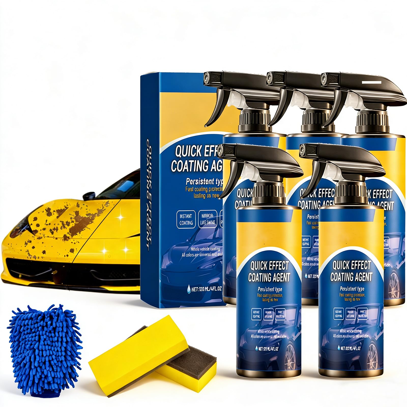 Agent de revêtement à effet rapide pour voiture, Spray de revêtement Sopami pour voiture (version améliorée 2026), nettoyant pour vitres 3 en 1 à base de nano-huile (5PCS)