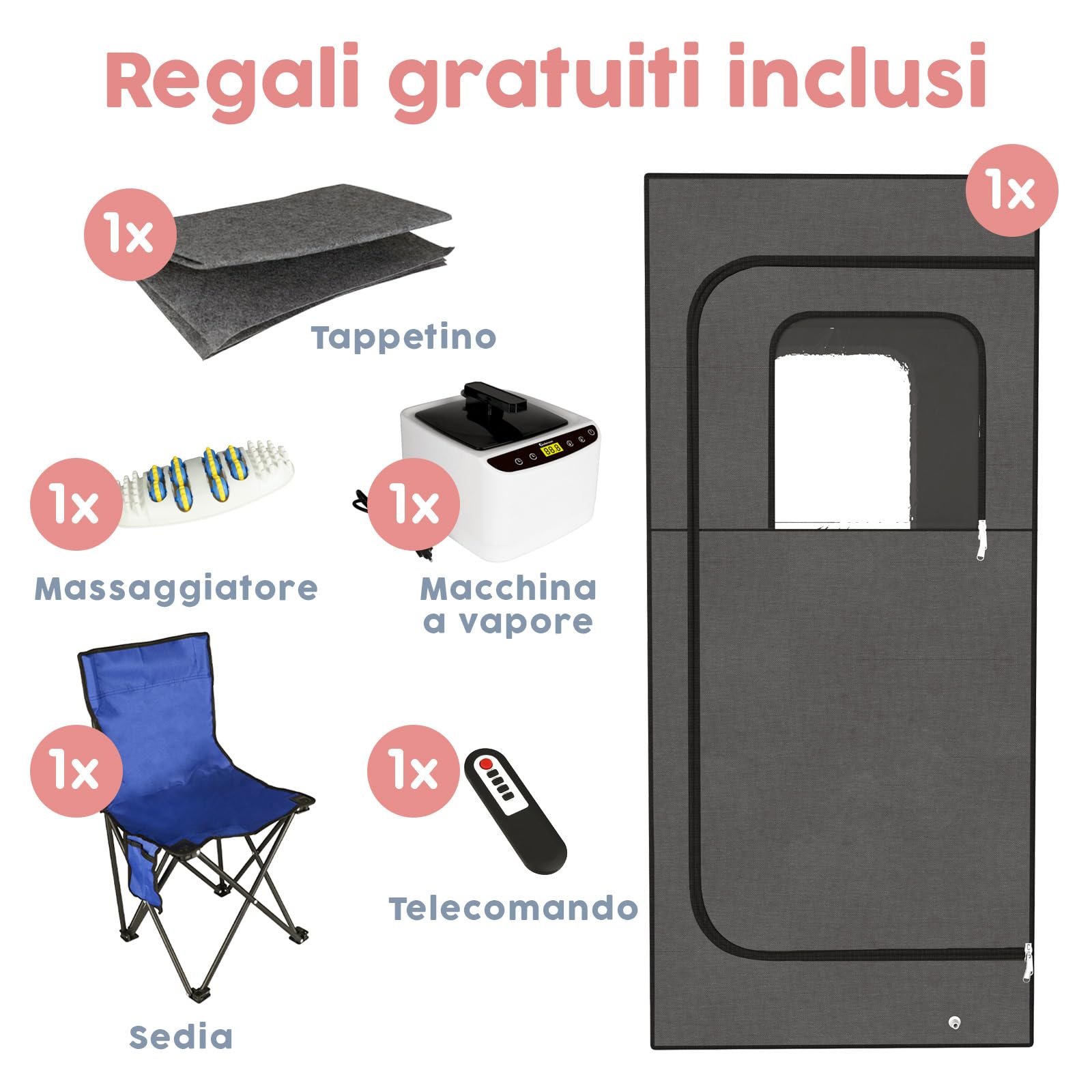 Adamson Sauna Indoor - Sauna a Vapore per casa - Tenda Sauna per Il Relax nella Spa di casa - unità Vapore da 2,6L 1000W - Sedia - Telecomando - Massaggiatore per i Piedi - Nylon Nero