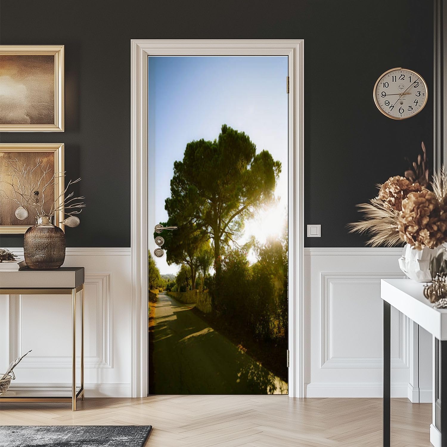Sticker Porte Arbres, Stickers Porte Trompe L'oeil Arbres Autocollant Poster Auto-Adhésif Art Décor Pour Chambre Salon Salle de Bain Papier Peint 95x215 cm v7666