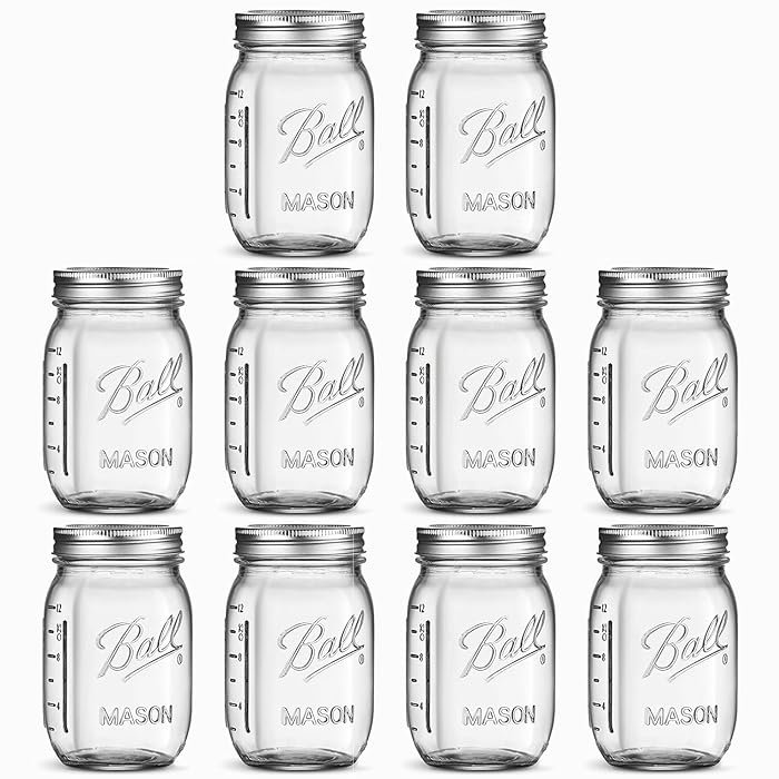 Buy Ball Regular Mouth Mason Jars 16 oz [10 Pack] With mason jar lids