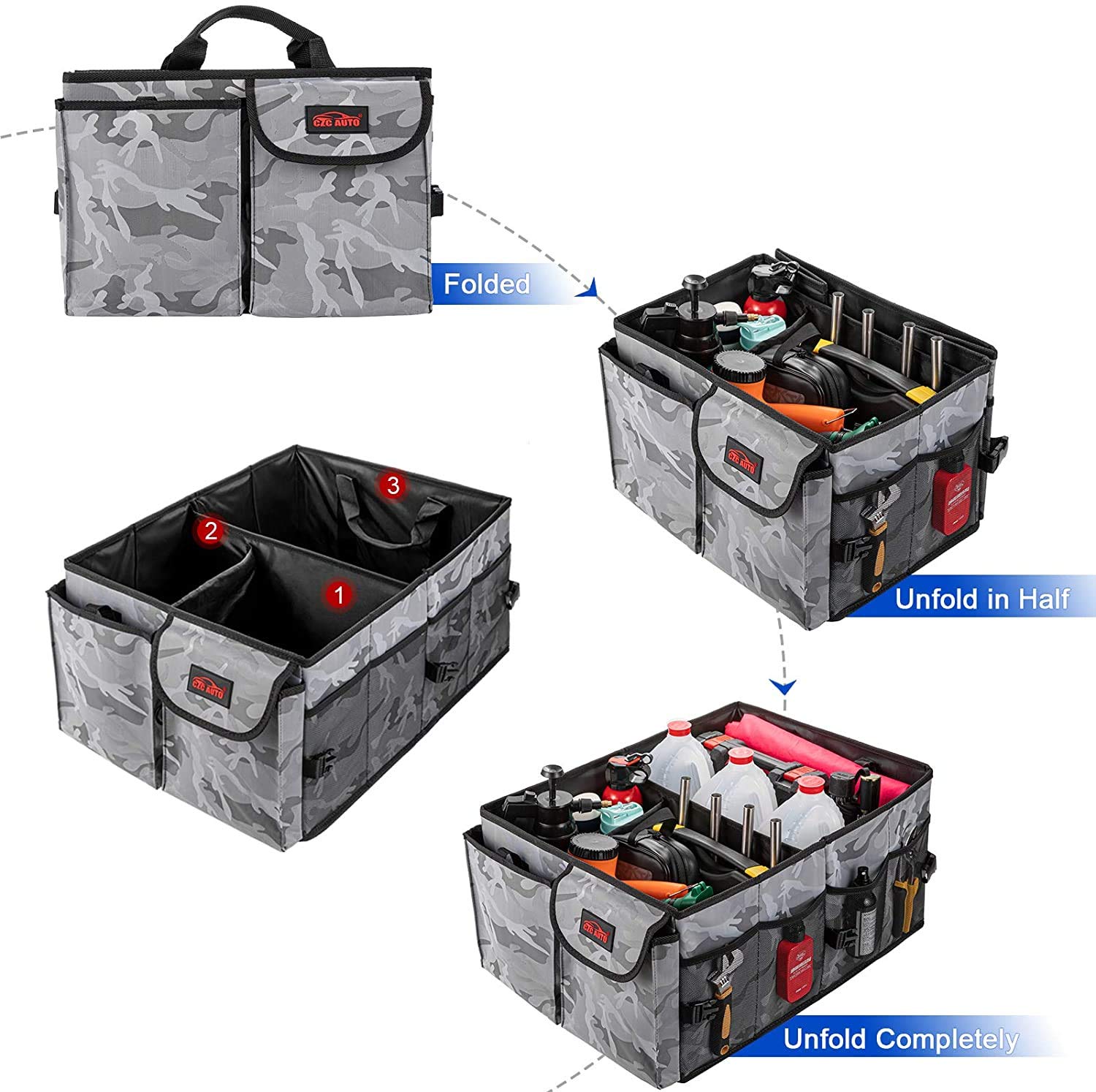 Ceciliec Faltbarer Kofferraum-Organizer – Mit 59x43x28 Cm Stauraum, Verstellbaren Riemen & Wasserdichtem Futter – Für SUVs, Kleinwagen & Wohnmobile