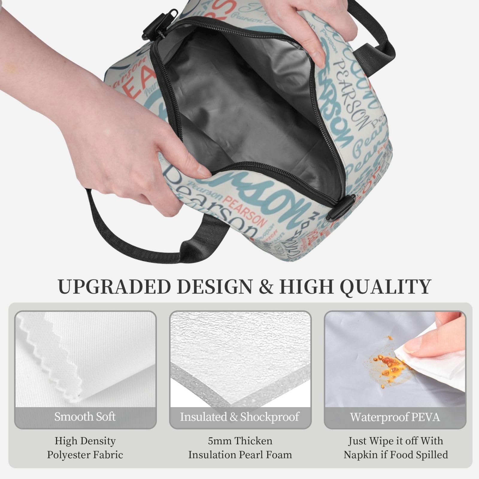 Borsa portapranzo Personalizzata, Lunch Tote Box Personalizzato, Borsa Termica Personalizzata per Il Pranzo con Nome per Donne, Uomini e Bambini, per Scuola, Ufficio, Lavoro, Picnic