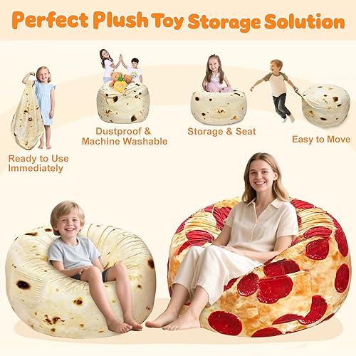 Miniatura 34 de Lukeight - Puf de almacenamiento de animales de peluche para niños, con cremallera para organizar habitaciones de niños pequeños y niños (terciopelo