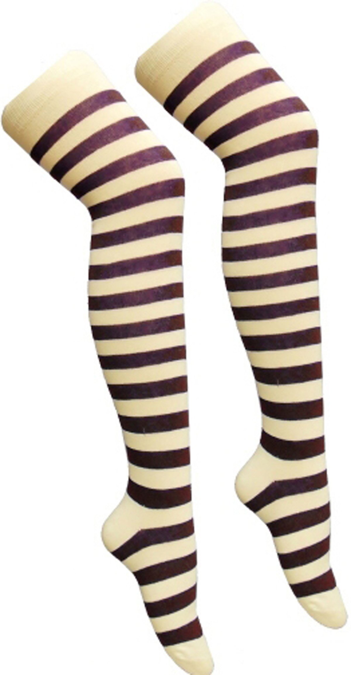 Crazy Chick Women Stripe Over The Knee Socks Thigh High Girls Stretchy OTK Socks Fancy Dress (Purple & White)