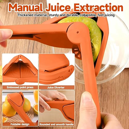 Miniatura 4 de Exprimidor de limón manual portátil, exprimidor de naranja plegable, fácil de usar y limpiar, prensa de cítricos compacta y eficiente para el hogar