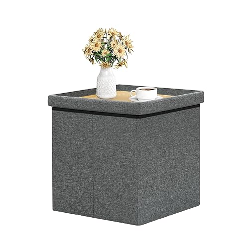 B FSOBEIIALEO Storage Ottoman with Tray, Small Ottomans Cube Folding