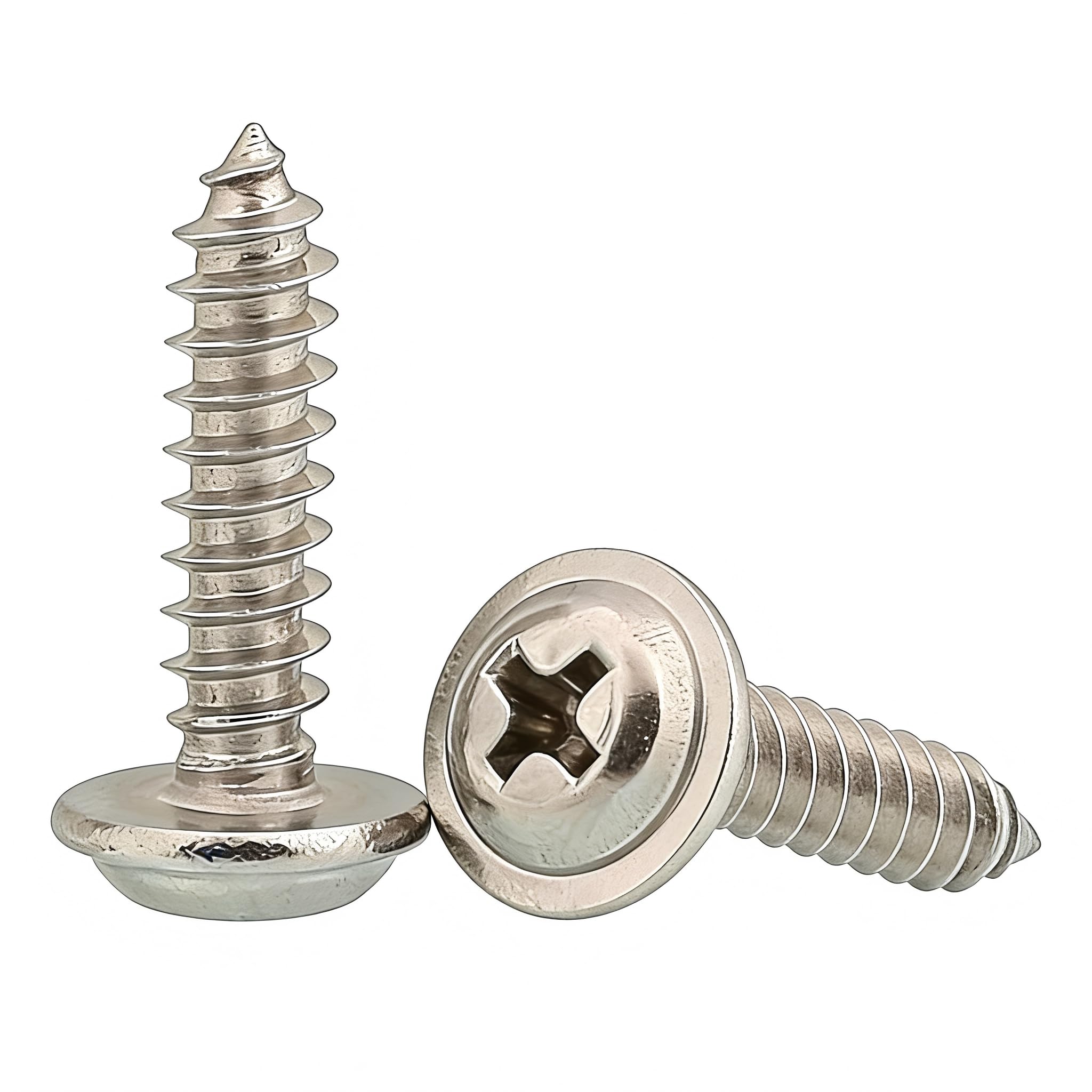 M4 x 8mm Pan Head with Washer Phillips Self Tapping Screws, Stainless Steel 304, Flange Wood Screw, 50 PCS