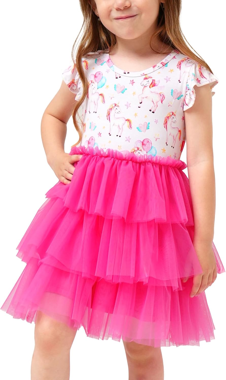 Bamboo Viscose Toddler Girl Dress Summer Flutter Sleeve Casual Tulle Tutu Dress