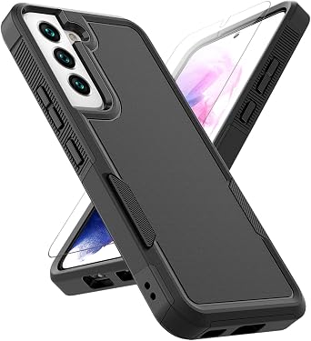 for Samsung Galaxy S22 Case Dual Layer Protective Heavy Duty Cell Phone Cover Shockproof Rugged with Screen Protector - Military Protection Bumper Tough - Samsung Galaxy S22 5G 2022, 6.1 inch, Black