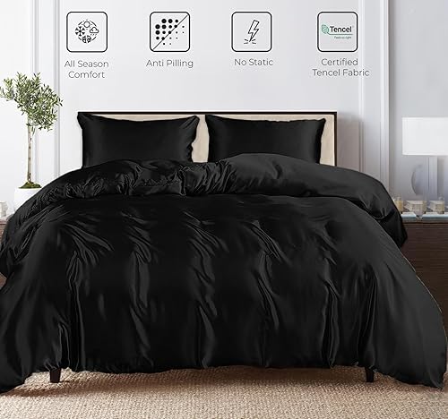 Miniatura 4 de Linenwalas Juego de funda de edredón tamaño Queen - Juego de funda de edredón refrescante tamaño Queen, 100% seda de eucalipto Tencel orgánica,