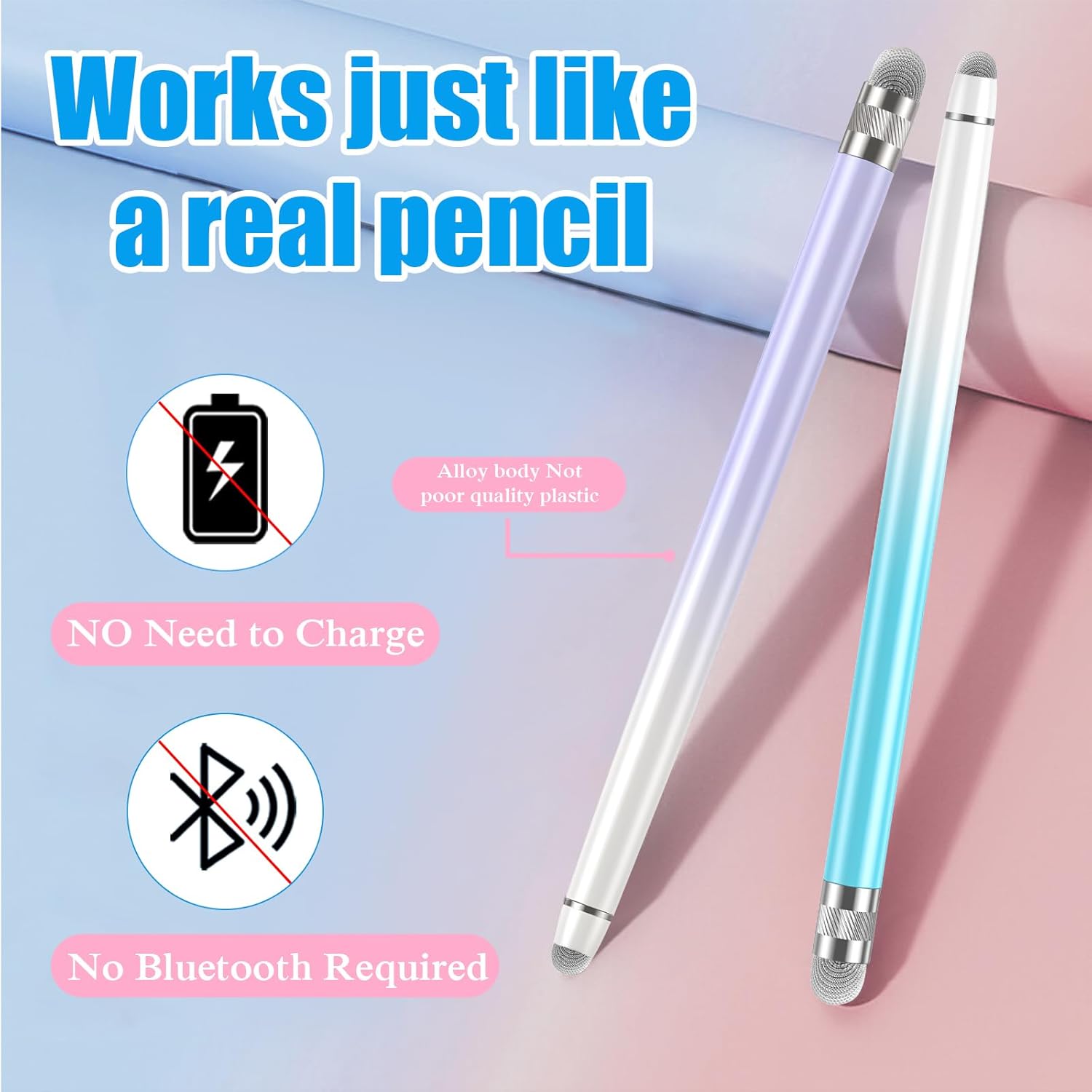 Bopomofo 2PCS Stylus Pens for Touch Screens,Stylus Pen for iPhone/iPad/Tablet Android/Microsoft Surface,Compatible with Touch Screens(Purple/Blue)