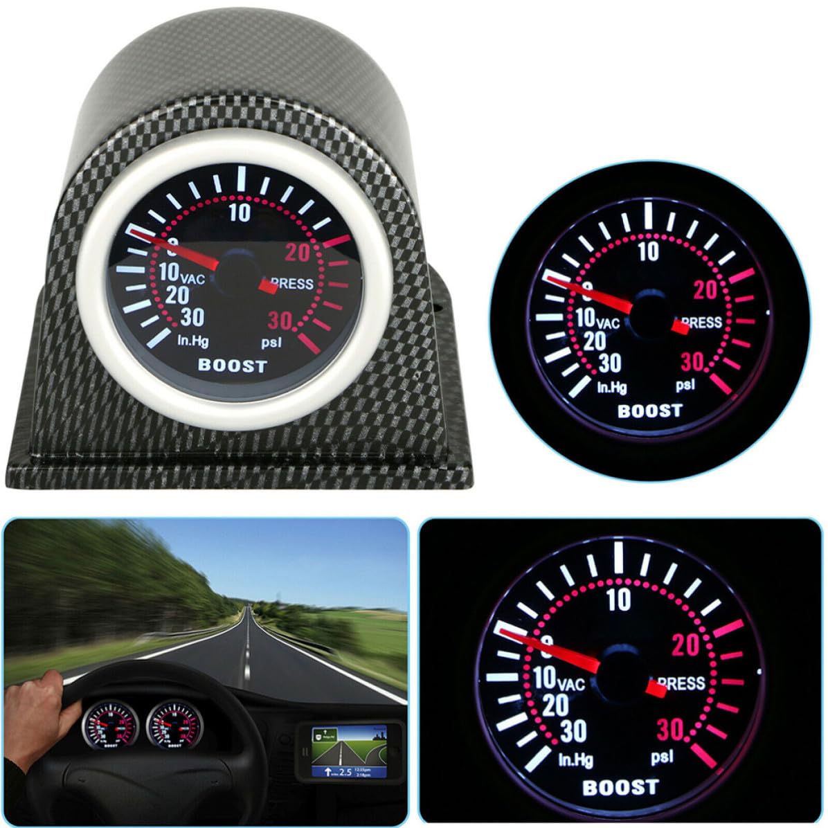 MM Boost Gauge Meter 12v for Car, ABS Circular Design