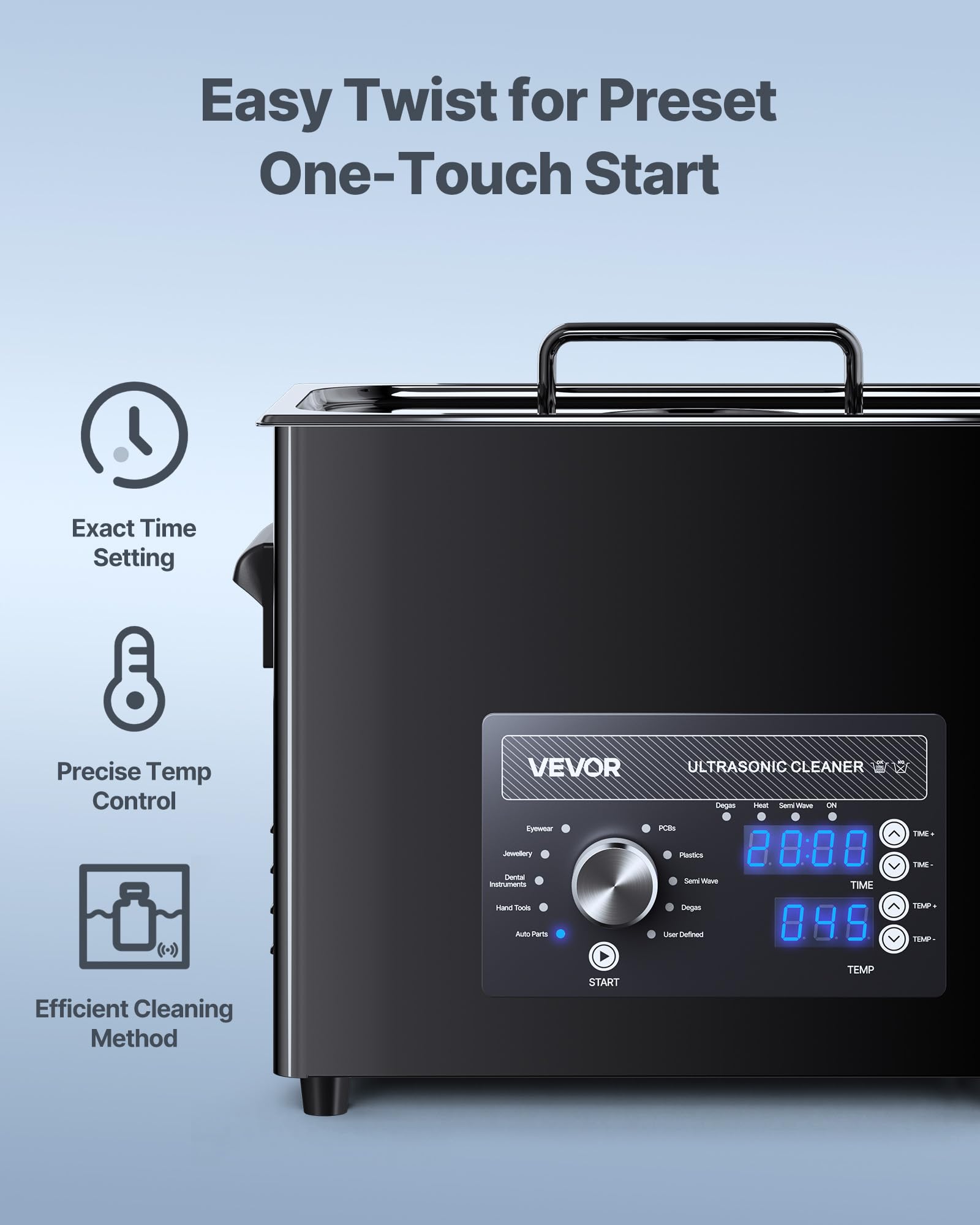 VEVOR Limpiador Ultrasónico 6 L, Máquina de Ultrasonido para Limpieza con Control de Perilla, de Acero Inoxidable, con Cesta y Bola de Limpieza para Relojes, Maquinillas de Afeitar, Joyas, Negro
