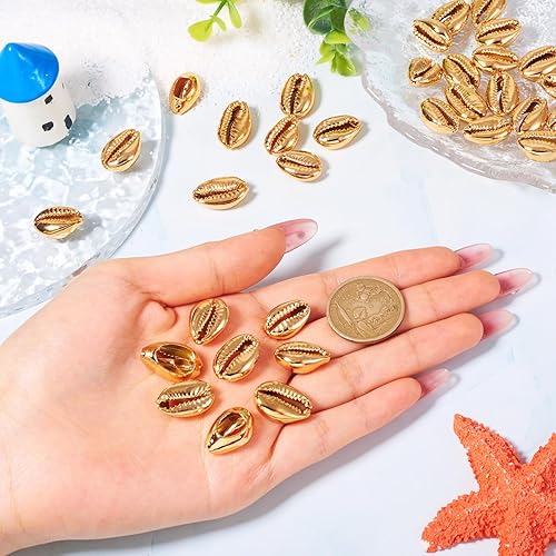 Vista 107 de Cheriswelry 50 cuentas de concha galvanizadas, conchas de cauri en espiral, conchas de mar, verano, playa, cuentas espaciadoras sueltas