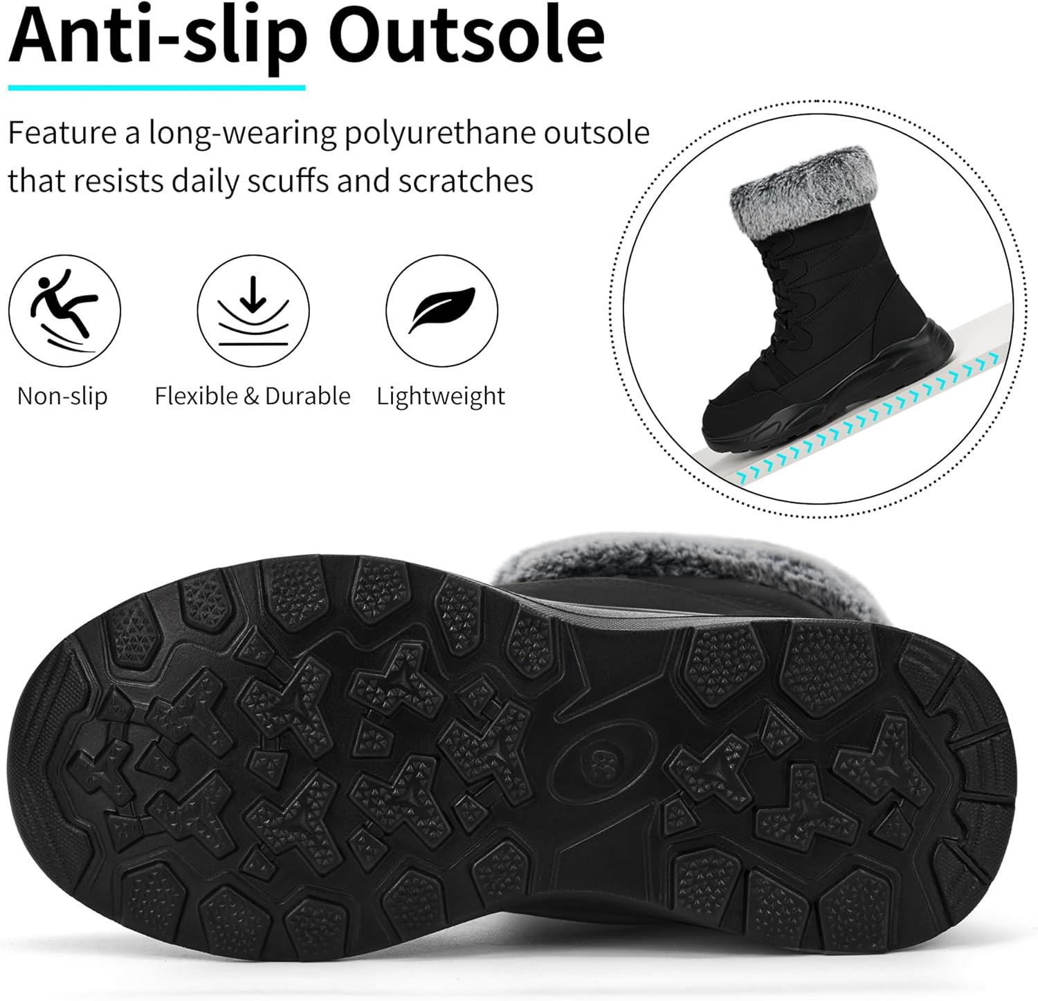 Womens Snow Boots for Winter: Comfortable Warm Fur Lined Anti Slip Mid-calf Booties for Walking - Image 5