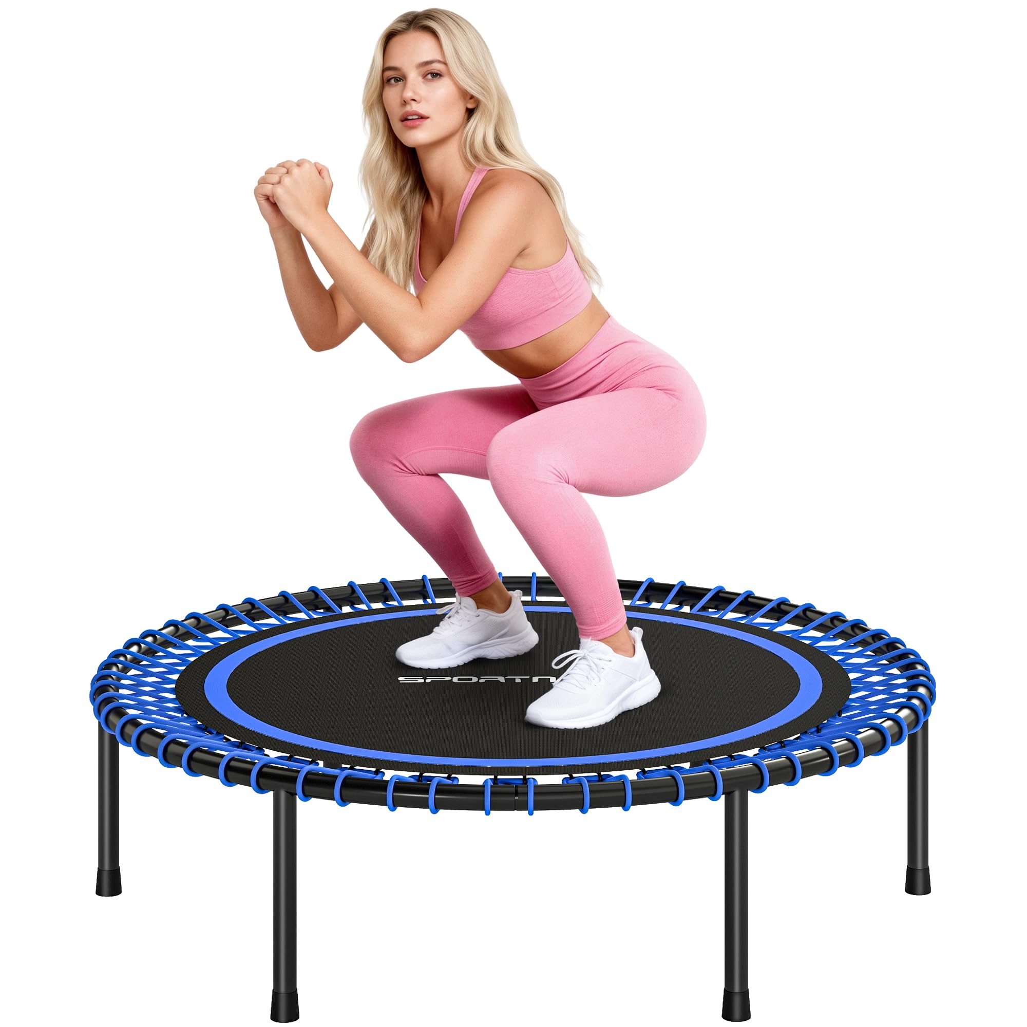 SPORTNOW Trampolino fitness per adulti Ø114 cm, trampolino elastico con telaio in acciaio rinforzato, carico 200 kg, per allenamento gambe, corpo in casa, ufficio, palestra