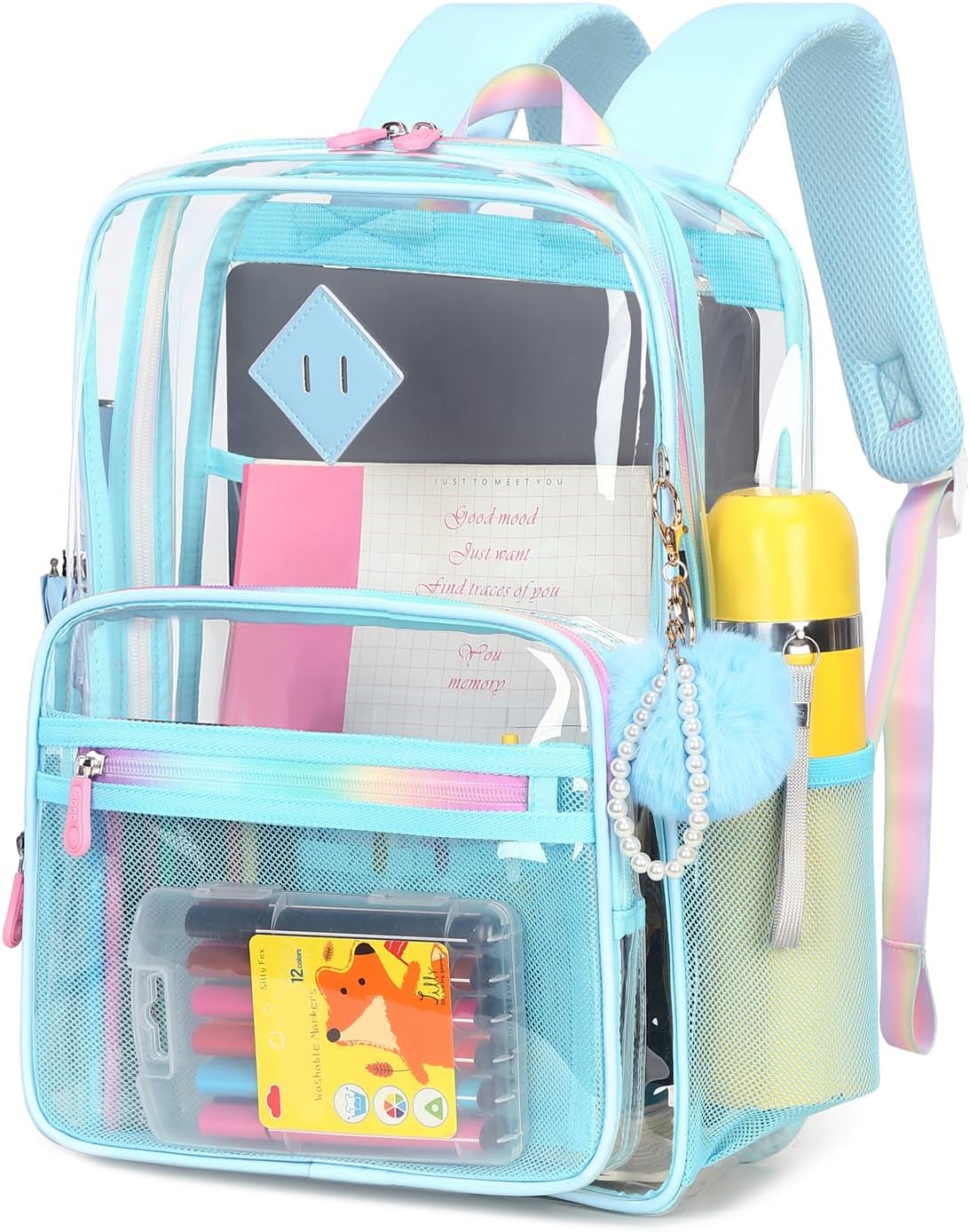 Clear Backpack for School Heavy Duty Transparent Bookbag for Girls Clear Bags See Through Backpack Sport Events Concert Stadium Approved-Blue