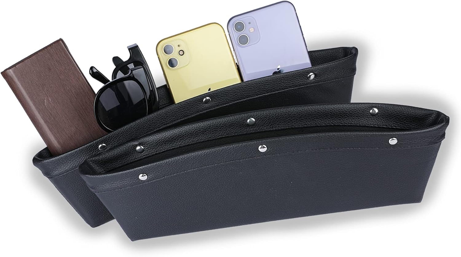 JUSTTOP 2 Pack Car Seat Crevice Storage Box, PU Full Leather Car Seat Crevice Universal Organizer Storage Box to Hold Keys, Coins, Phone, Cards, Pens, etc. (Black) : Automotive