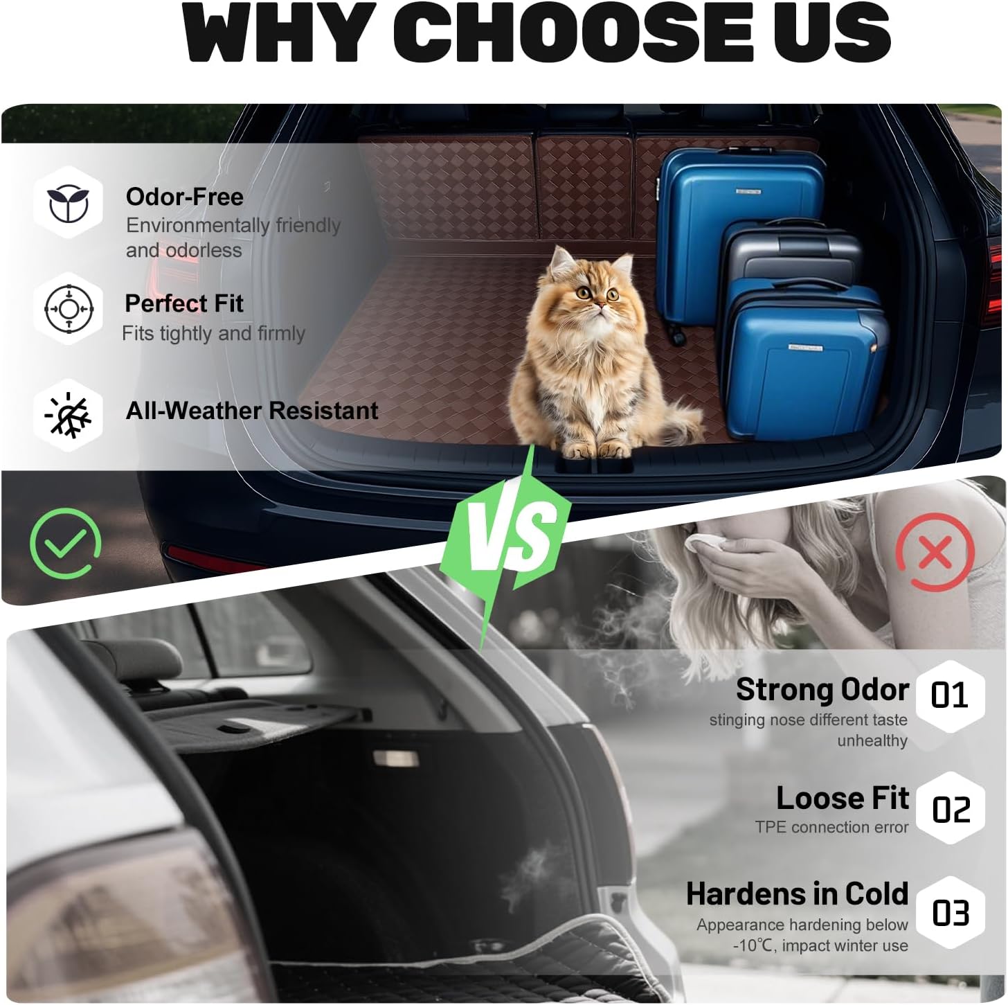 Cargo Mat Compatible with Mazda 3 Hatchback 2019-2025 Trunk Mat and Backrest Mat Accessories，All Weather Premium Leather Car Trunk Liner Cover Protector