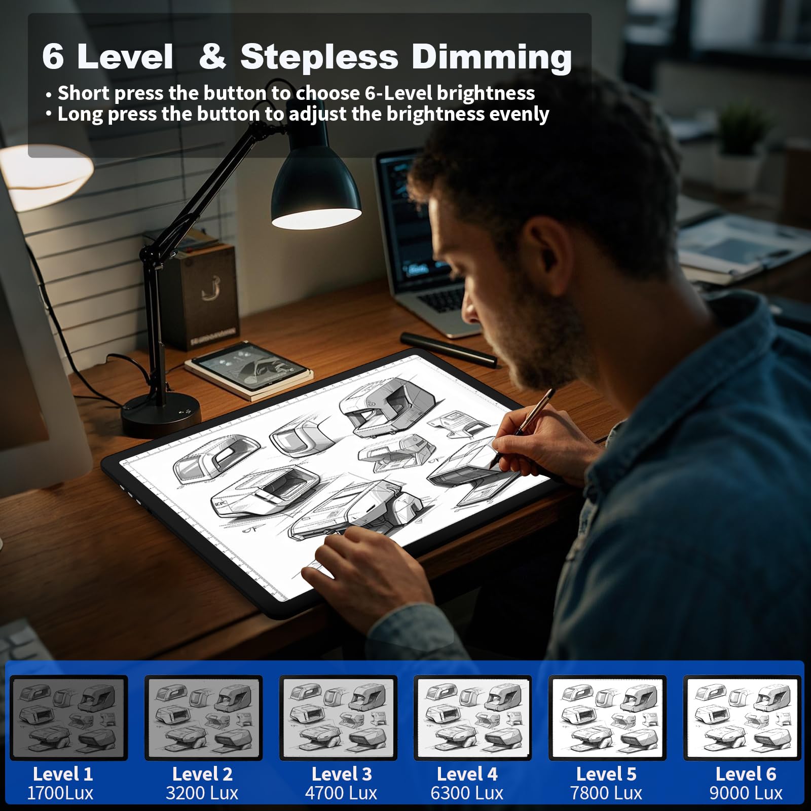 Elice Wiederaufladbares A4-Lichtpad für Diamantmalerei, magnetische LED-Lichttafel mit physischer Taste, superhelles Diamantkunst-Lichtpad, ultradünne Leuchtbox zum Nachzeichnen, Jäten von Vinyl,