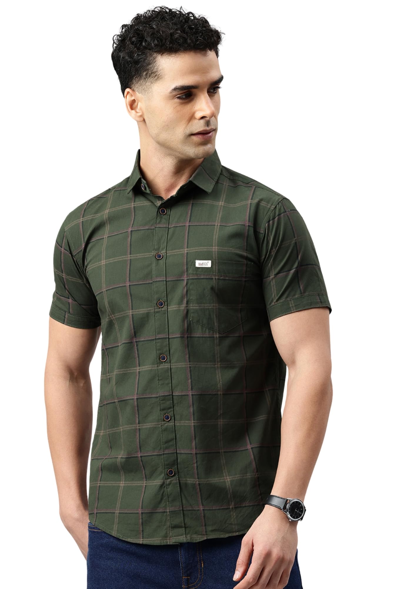 majestic man Men Comfort Slim Fit Checked Pure Cotton Half Sleeve Casual Shirt-picture-33