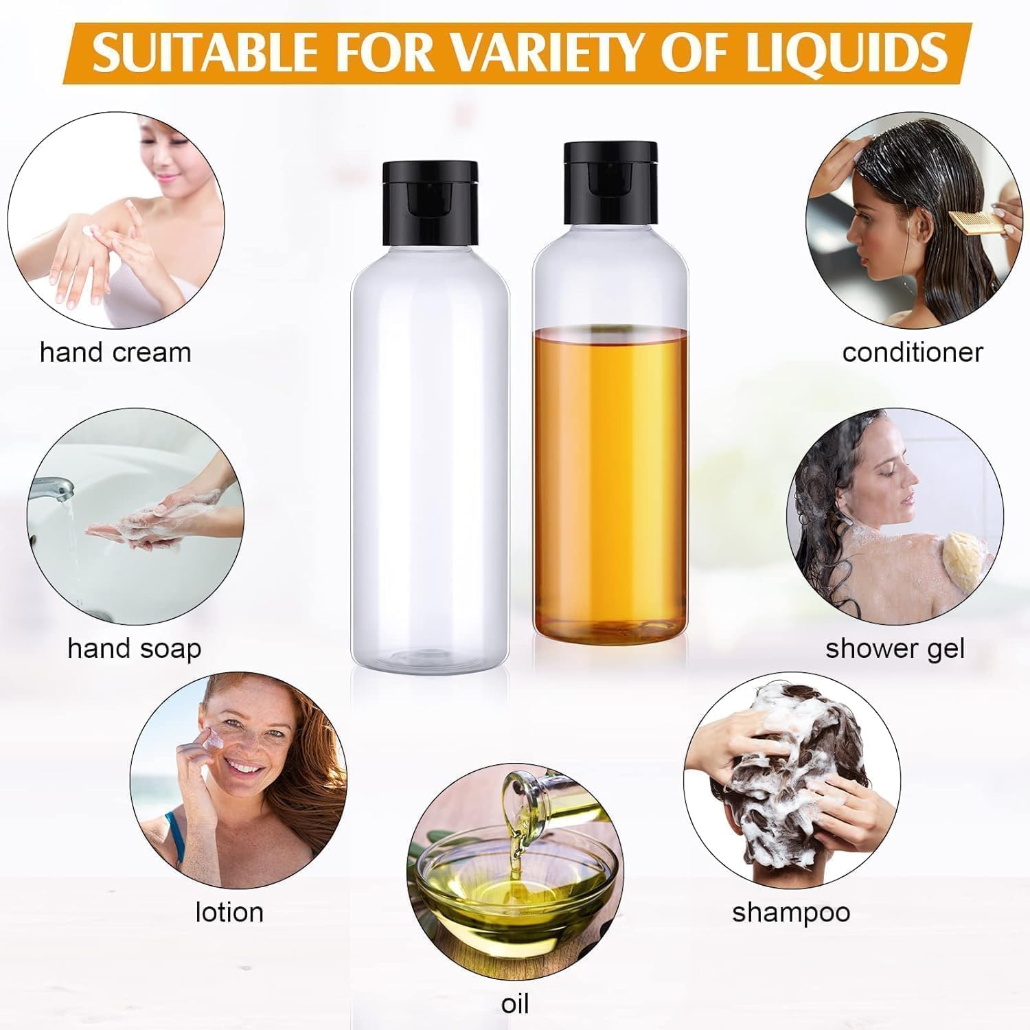MALLOOM 50 Pièces 100ml Flacon Voyage Vide, Plastique Bouteille de Voyage Cosmetique Flacons, Flacons vaporisateurs vides en plastique transparent pour Lotion, Démaquillant, Shampoing, Gel Douche