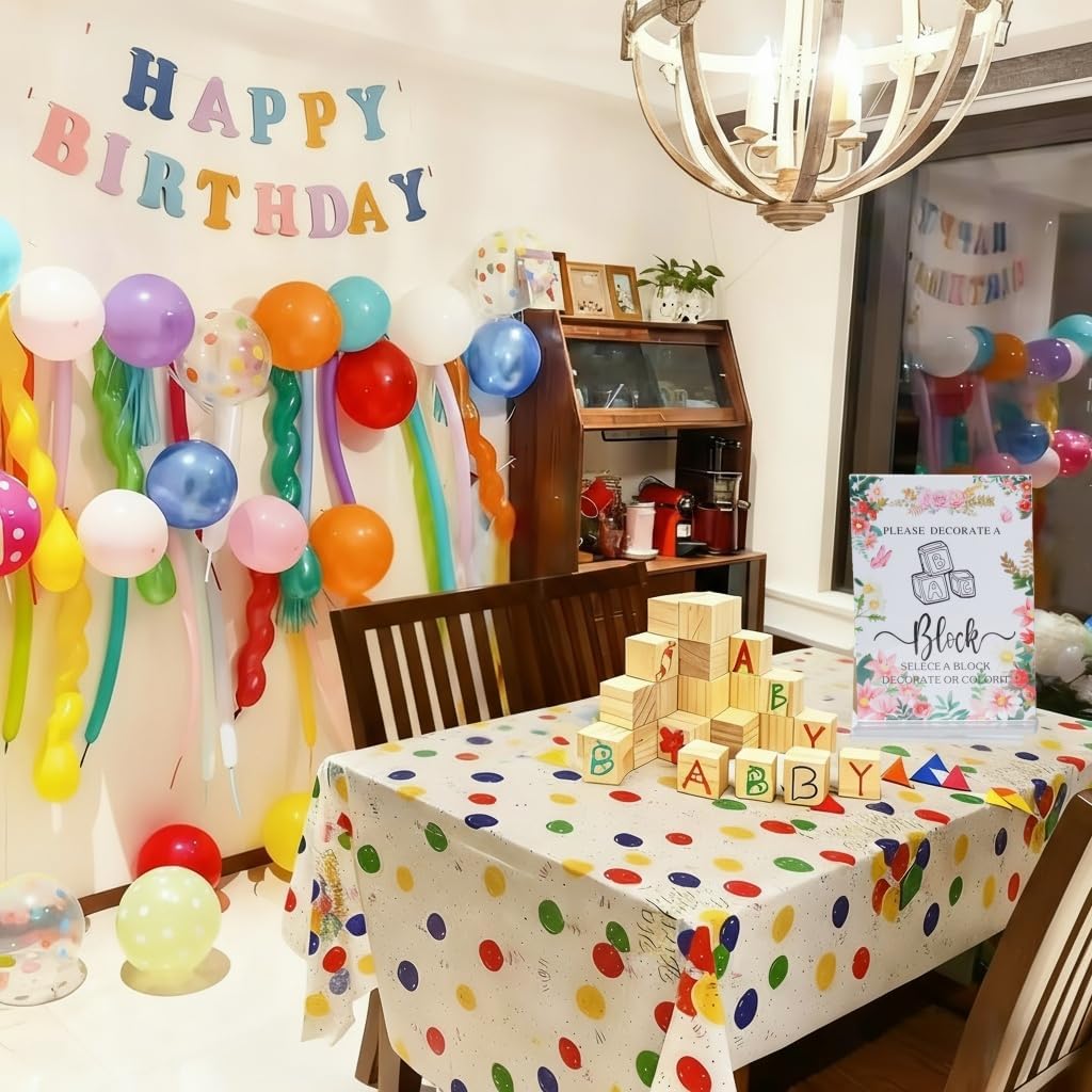 156-Piece Baby Shower Building Block Game Set, featuring 58 plain wooden blocks, 48 markers, 48 templates, 1 game instruction card, and 1 storage box—specially designed for parties (Floral Theme)