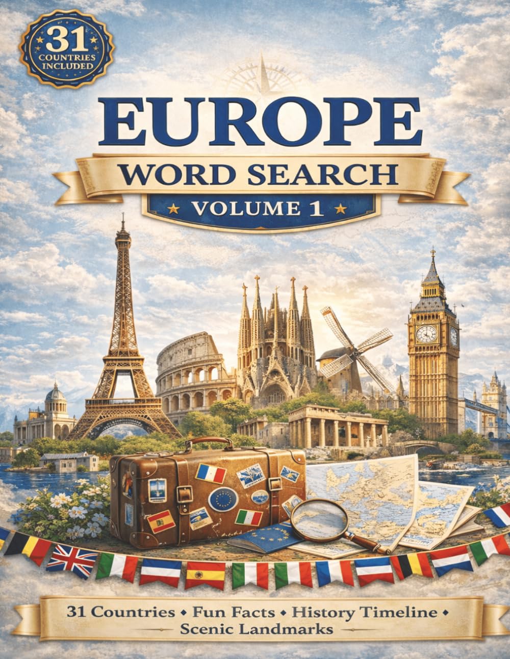 Europe Travel Word Search: Around the World Puzzle Series – 31 Countries, Fun Facts, History and Scenic Landmarks for Adults & Seniors