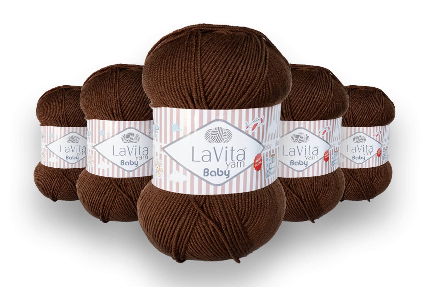 LaVita Yarn, Baby Hand Knitting Yarn 5-Pieces Pack Best Uni Anti-Pilling 100% Micro Acrylic, 1 Ball 100 g, 250 mt (7203)