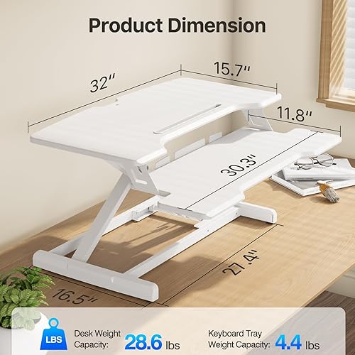 Miniatura 5 de JYLH JOYSEEKER Convertidor de escritorio de pie de 30 pulgadas, elevador de escritorio de pie para sentarse, altura ajustable, estación de trabajo