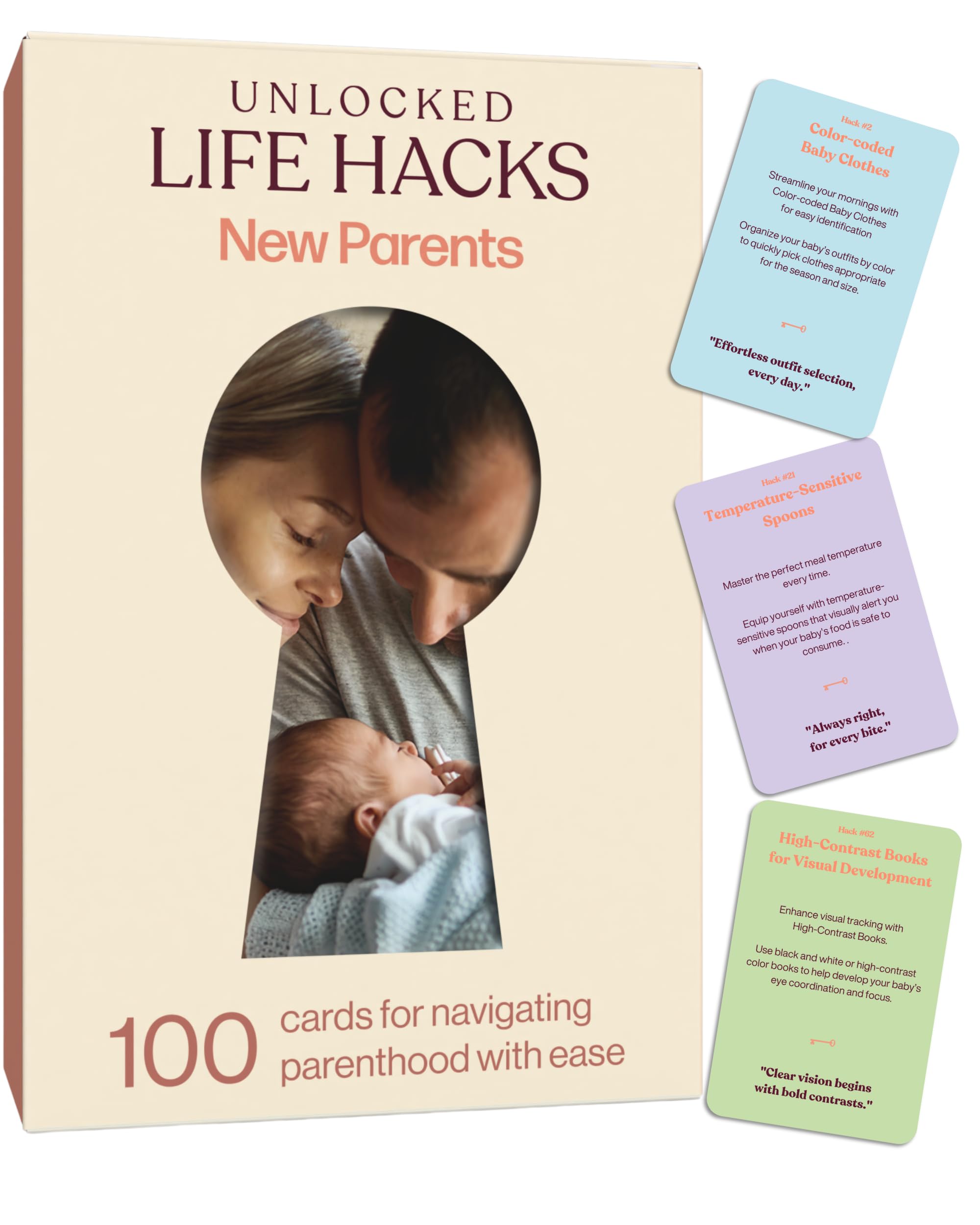 New Parents Gift - 100 Cards with Essential Tips for 1st Time Parents - Thoughtful Postpartum Gift for First Time Couples, Moms, Dad, Baby Shower,