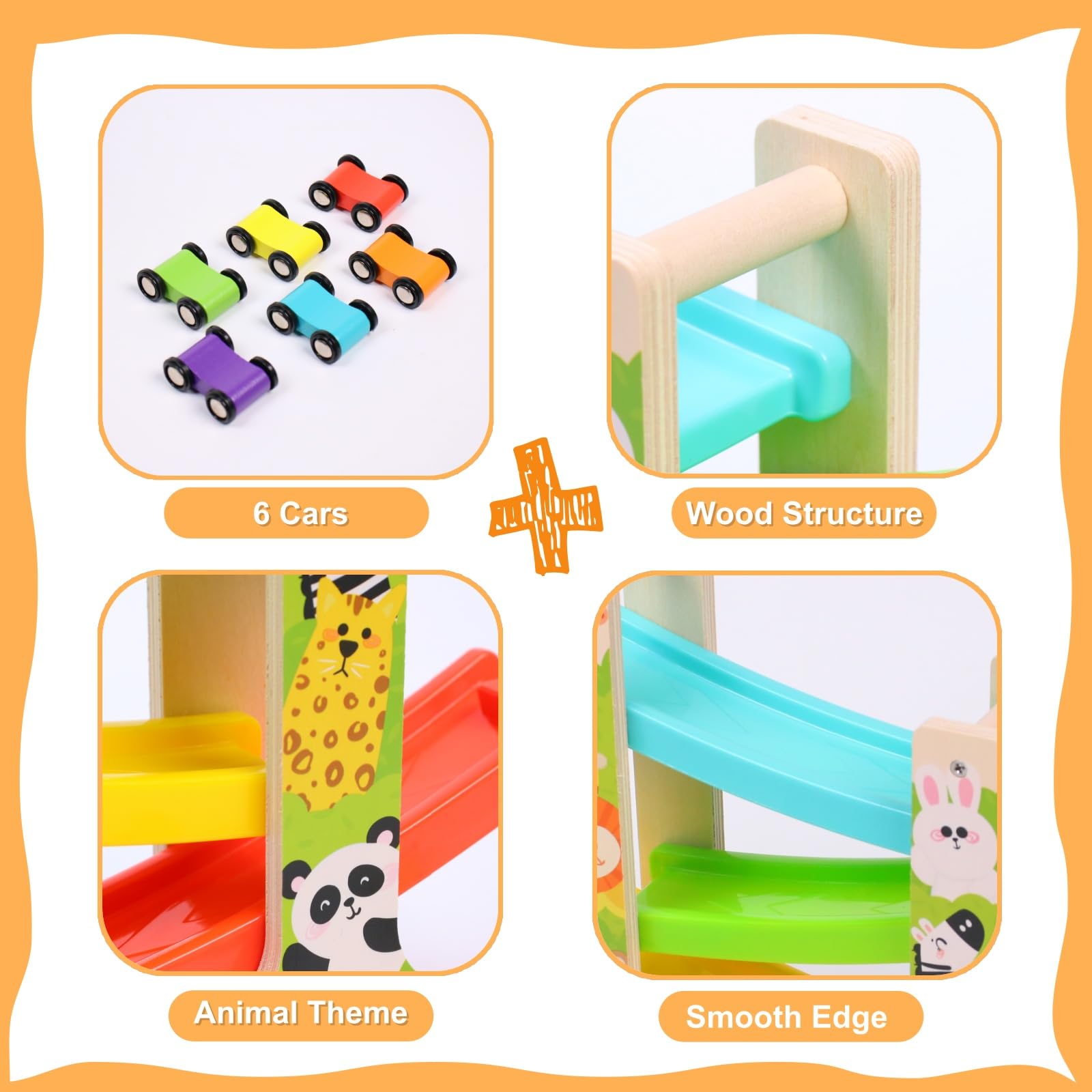 Muslecid Wooden Car Ramp Toys with 6 Cars for 1 2 3 Year Old Boy Girls Gifts - Image 3