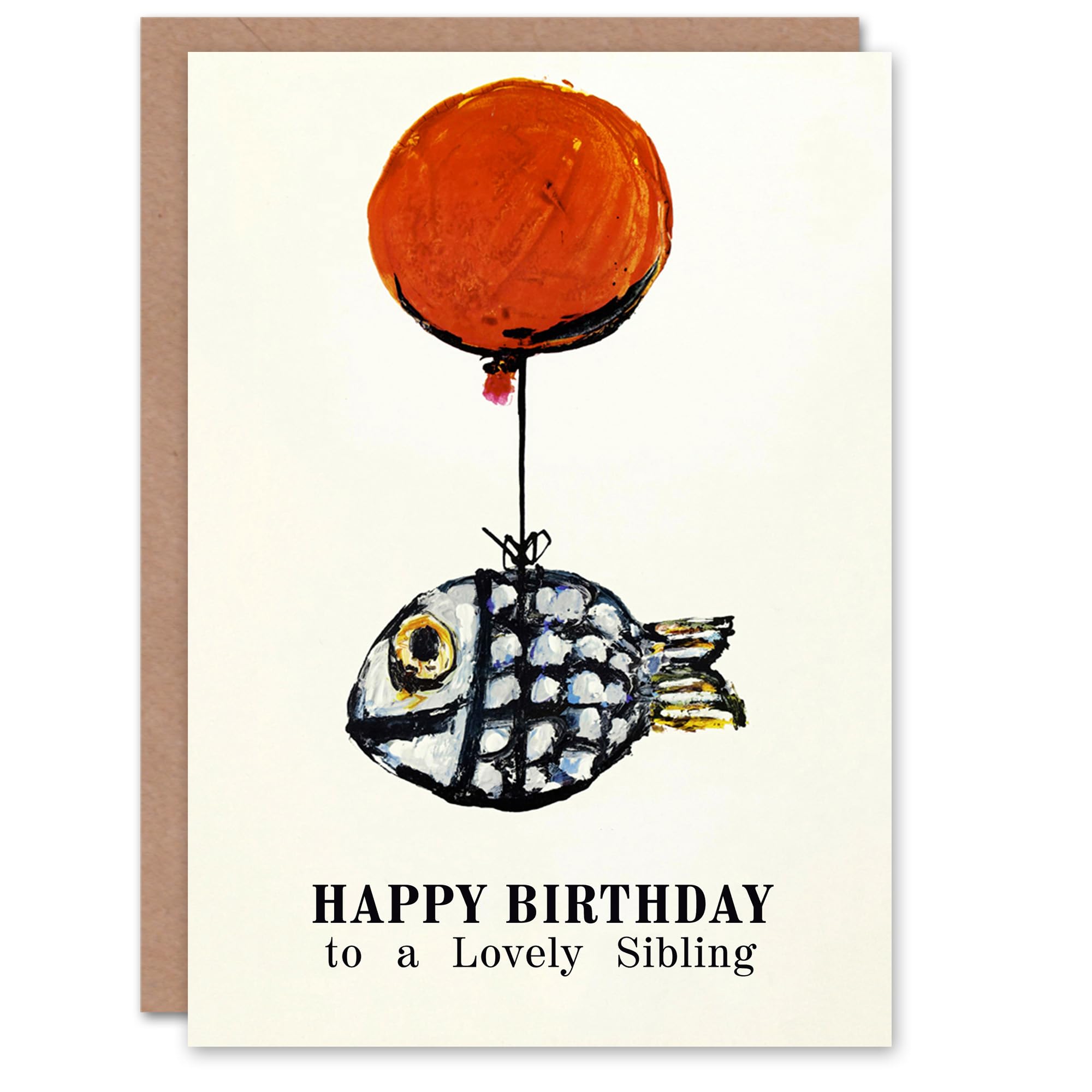 Artery8 Happy Birthday to a Lovely Sibling Fun Fish Fishing Angler Balloon Non Binary Gender Neutral Card