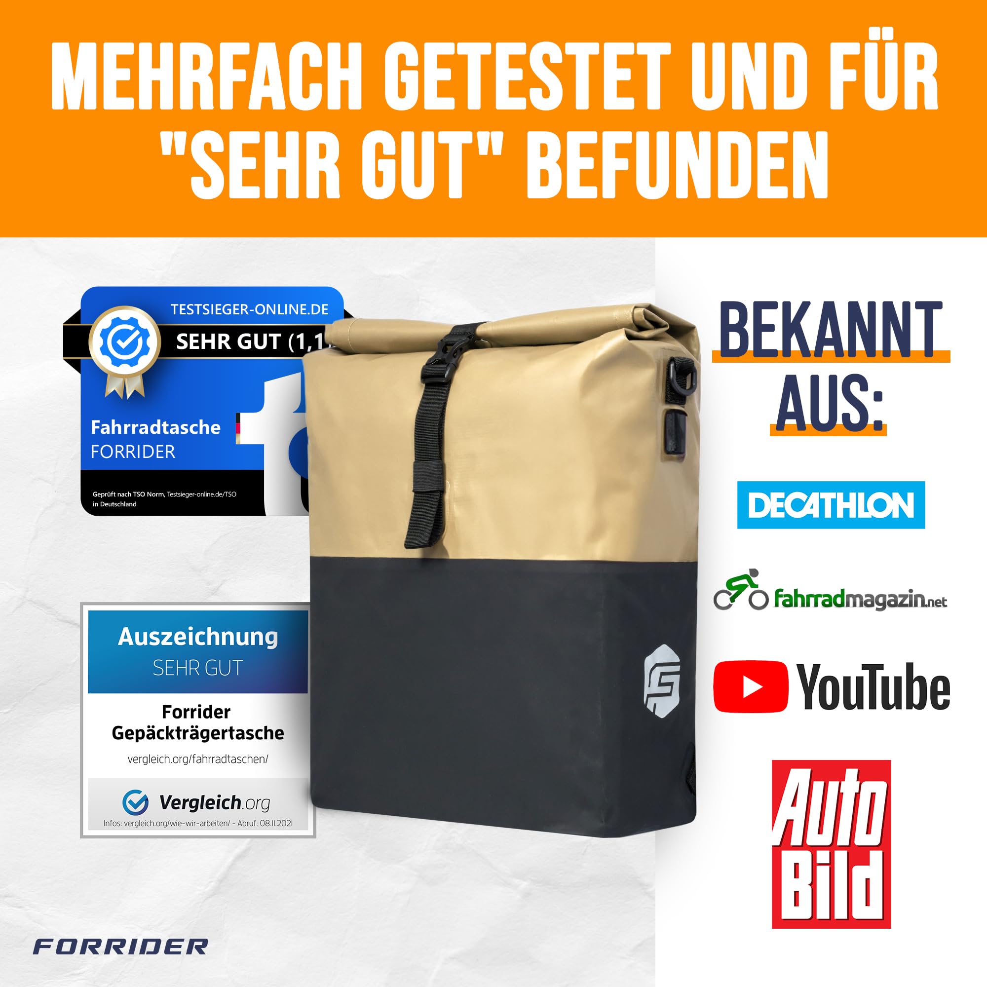 Forrider 3in1 Fahrradtasche fr Gepcktrger mit Rucksack Wasserdicht [27L]  Gepcktrgertasche Reflektierend I Fahrradtasche Rucksack | Fahrradrucksack  fr Gepcktrger mit Laptopfach Fahrrad & Ebike : Amazon.de: Sport &  Freizeit