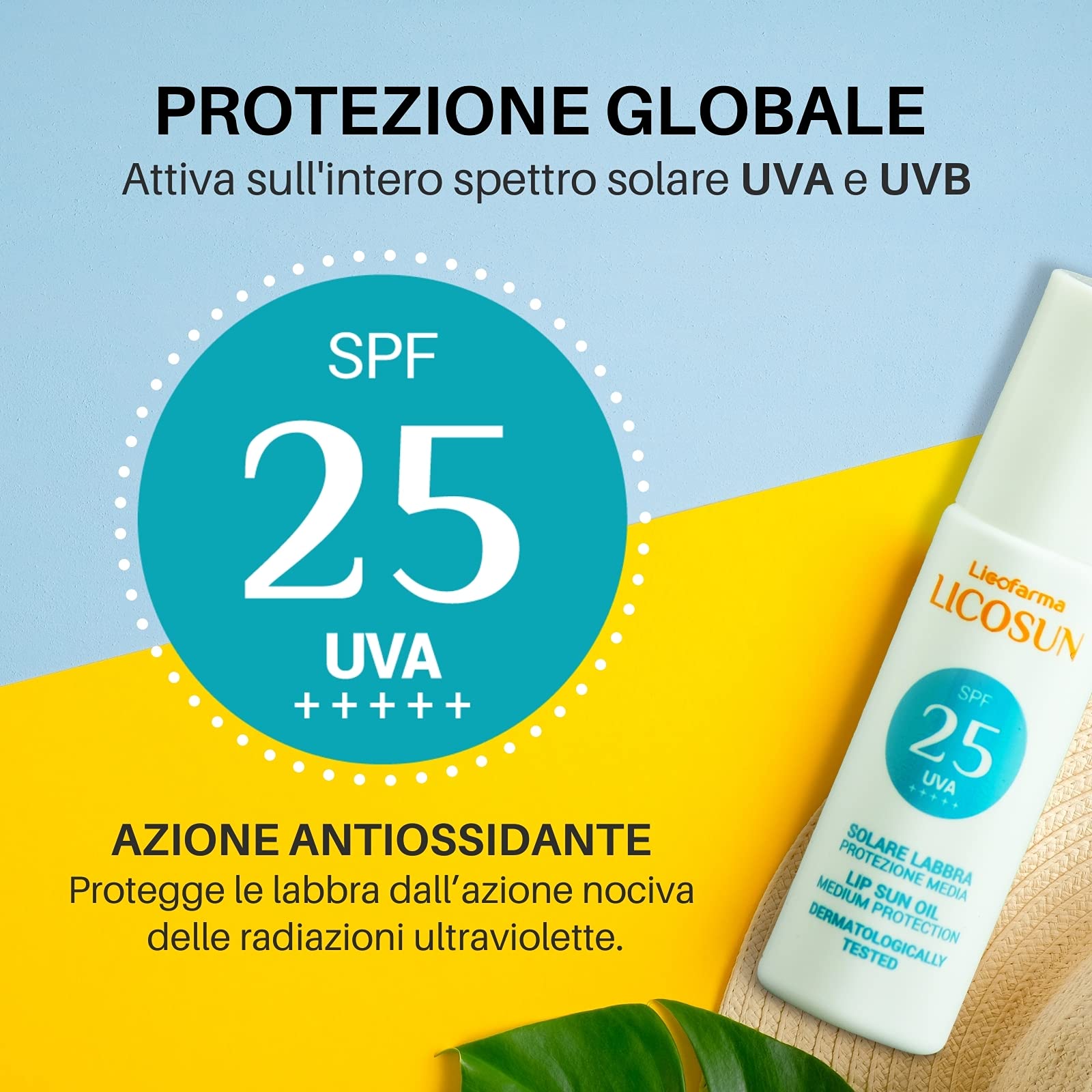 Licofarma Olio Solare Protezione Labbra SPF 25 con Roll-on. Protezione UVA UVB, Azione Antiossidante. Idratante e Nutriente sulle Labbra.