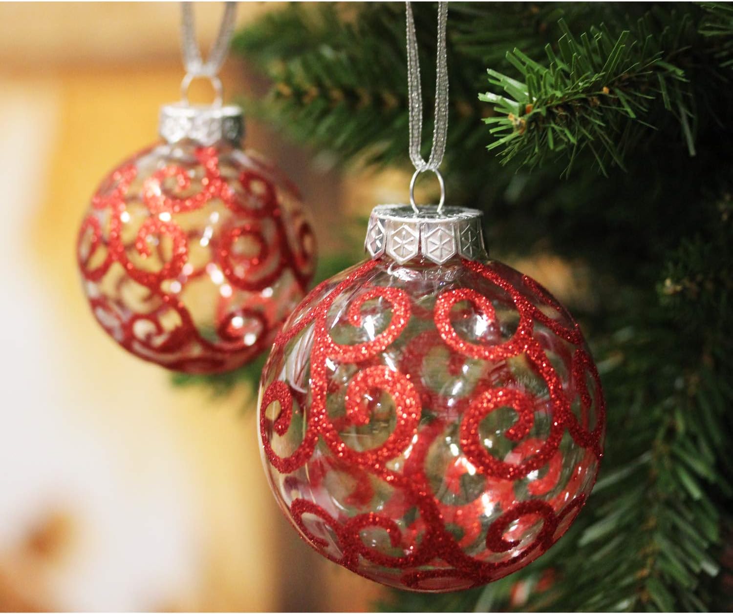 Red Christmas Ball Ornaments 2023 Set for Tree Decorations - Shatterproof Large and Small Christmas Balls, Snowball and Clear Swirl with Ribbon Hangers