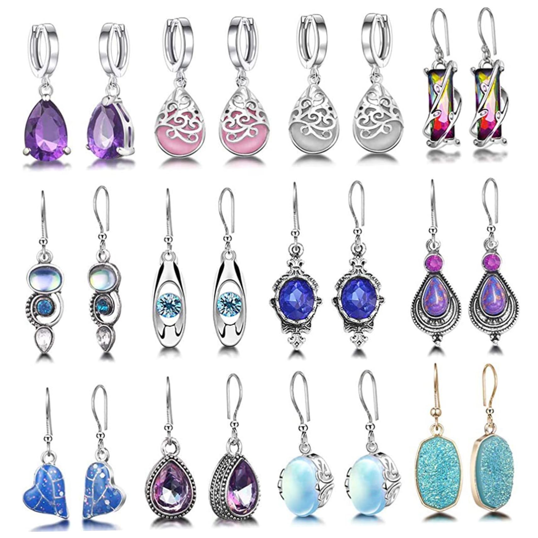 Vistnale Unisex Colorful 12 Pairs Dangle Earrings For Women, Alloy Earring Set With Crystal, Perfect For Women Girls|Drop Dangle