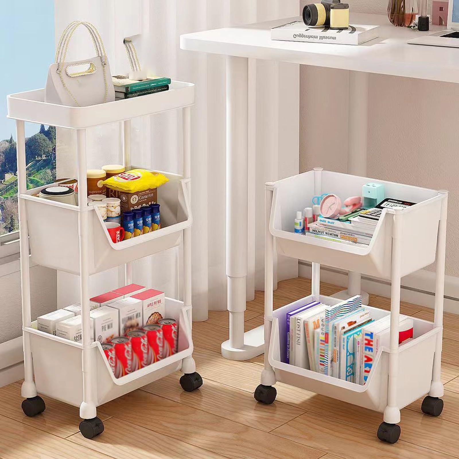 3/4/5 Niveles Carro Almacenaje con Ruedas, Carrito Almacenaje, Carrito Auxiliar Baño, Material Plástico, Estante Extraíble con Ruedas, for Dormitorio, Cocina, Cuarto de Lavado