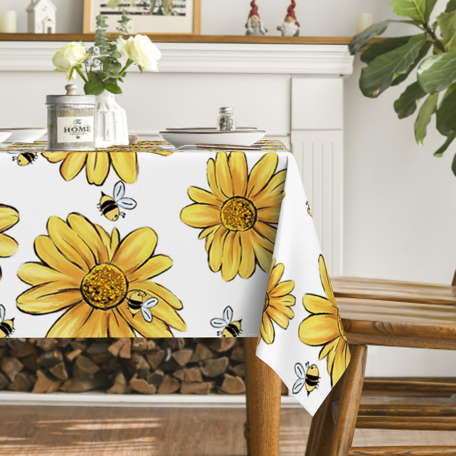 Tovaglia Antimacchia 300x140 cm Rettangolare Fiore Giallo Tovaglie Impermeabile 3 Metri Copritavolo Poliestere Protezione Tavolo Decorazioni per La Casa, per Feste (12-14 Posti) a-4478