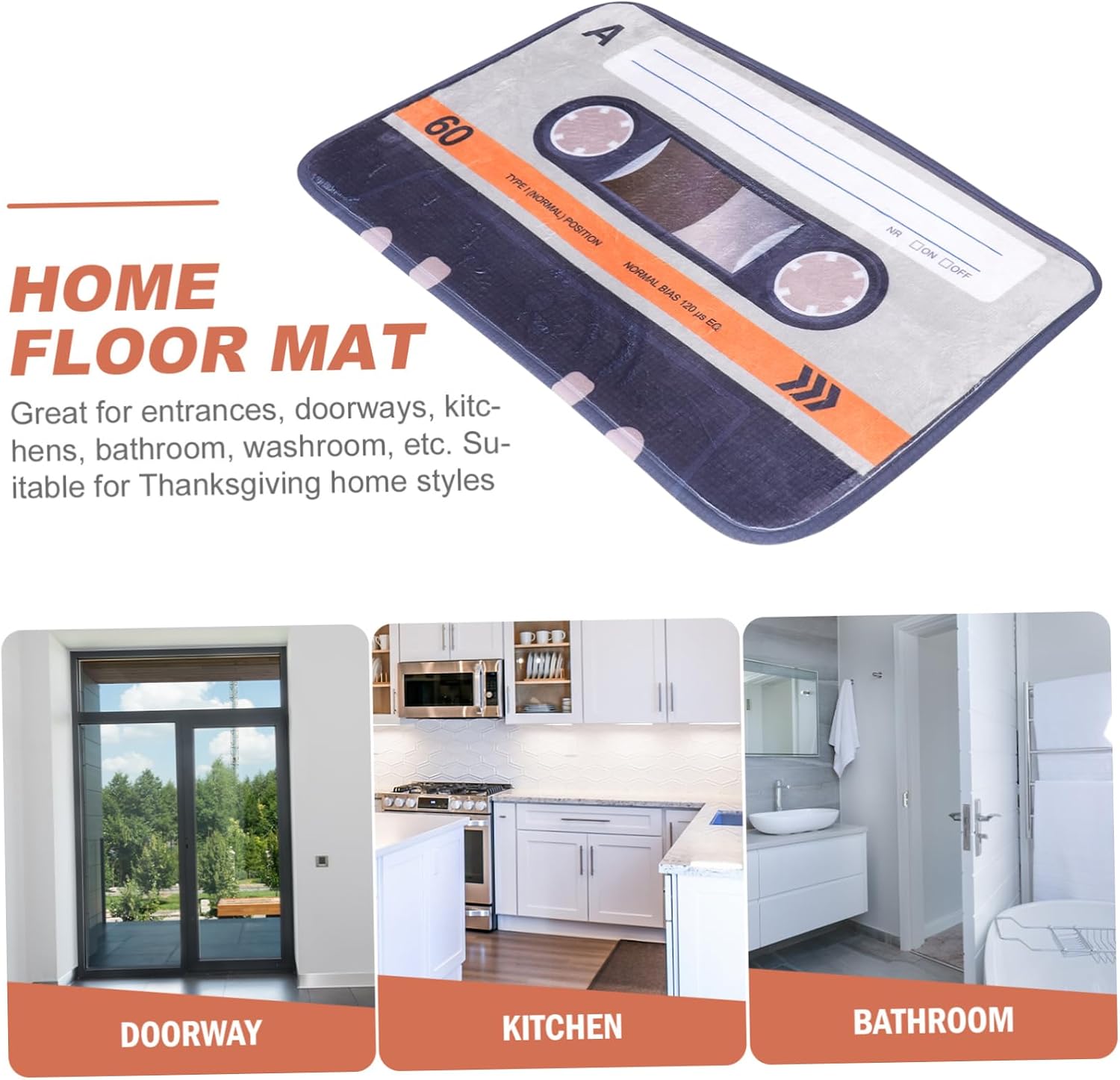 Zerodeko Vintage Long Bathroom Floor Mat Non-Slip Cartoon Design Absorbent Indoor Rug Orange Soft Microfiber for Home Use