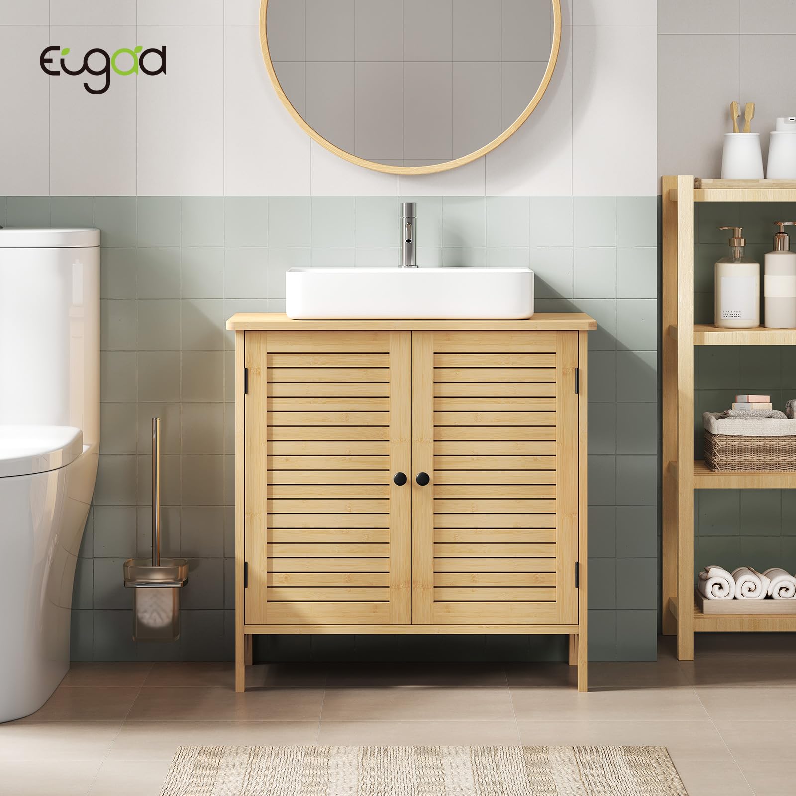 EUGAD Bathroom Cabinet Under Sink Sink Cabinet 60x30x60cm,Bathroom Furniture Sink Cabinet with 2 Doors,White Nature 0118WY