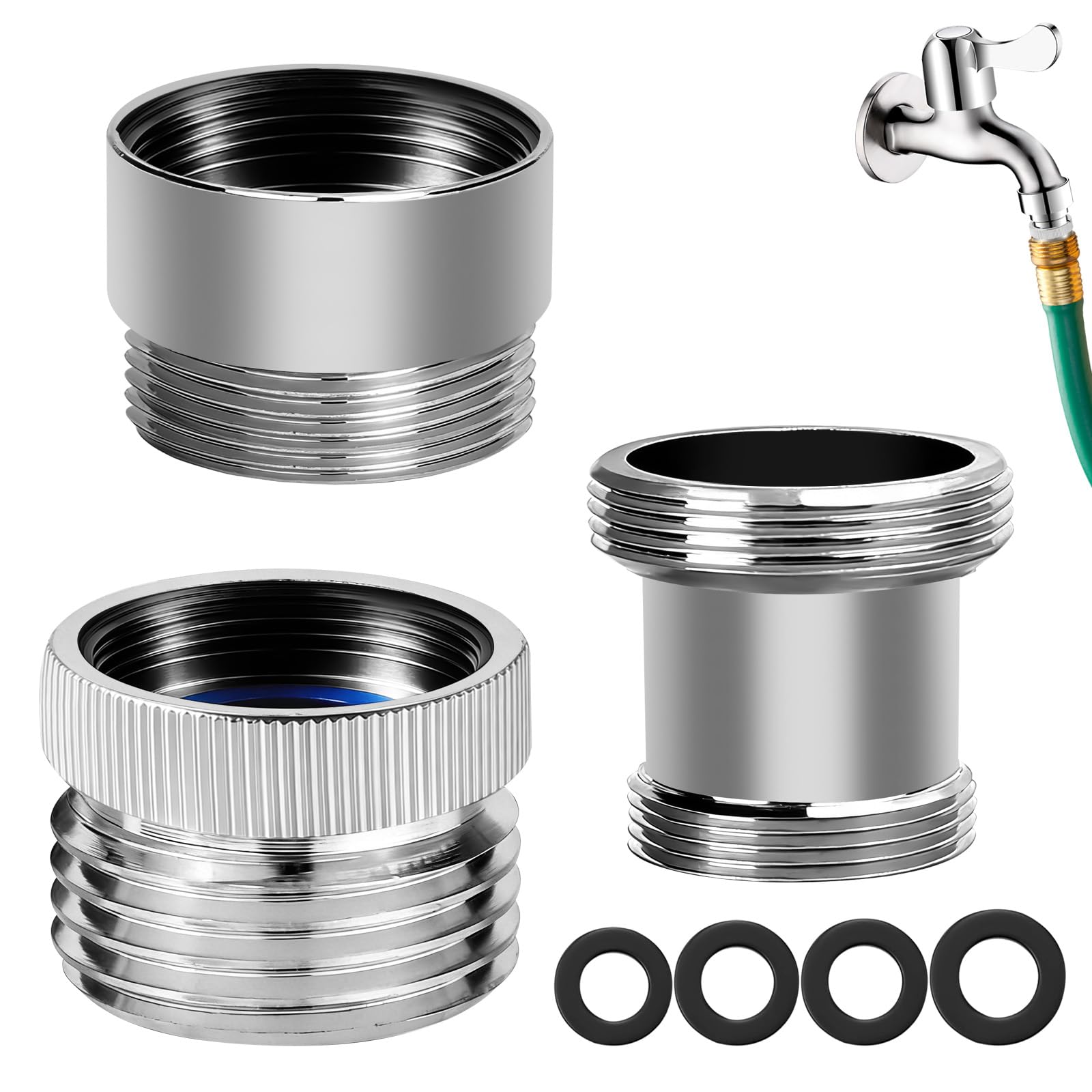 3Pcs Brass Faucet to Hose Adapter with Aerator, Sink Hose Adapter Set with Washers & Tape – Fits G1/2" Female, 55/64" Female, and 15/16" Male, Connects to 3/4" GHT Garden Hose