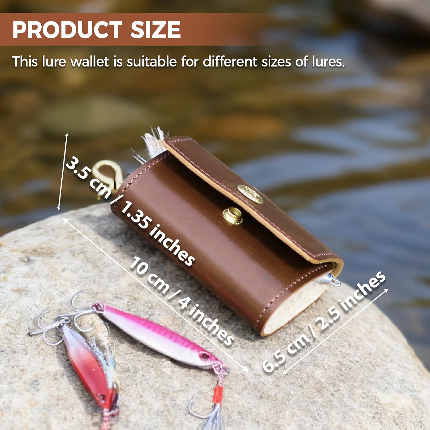 Handmade Brown Leather Fishing Lure Case | Fly Wallet With Wool Lining (Dark Brown)
