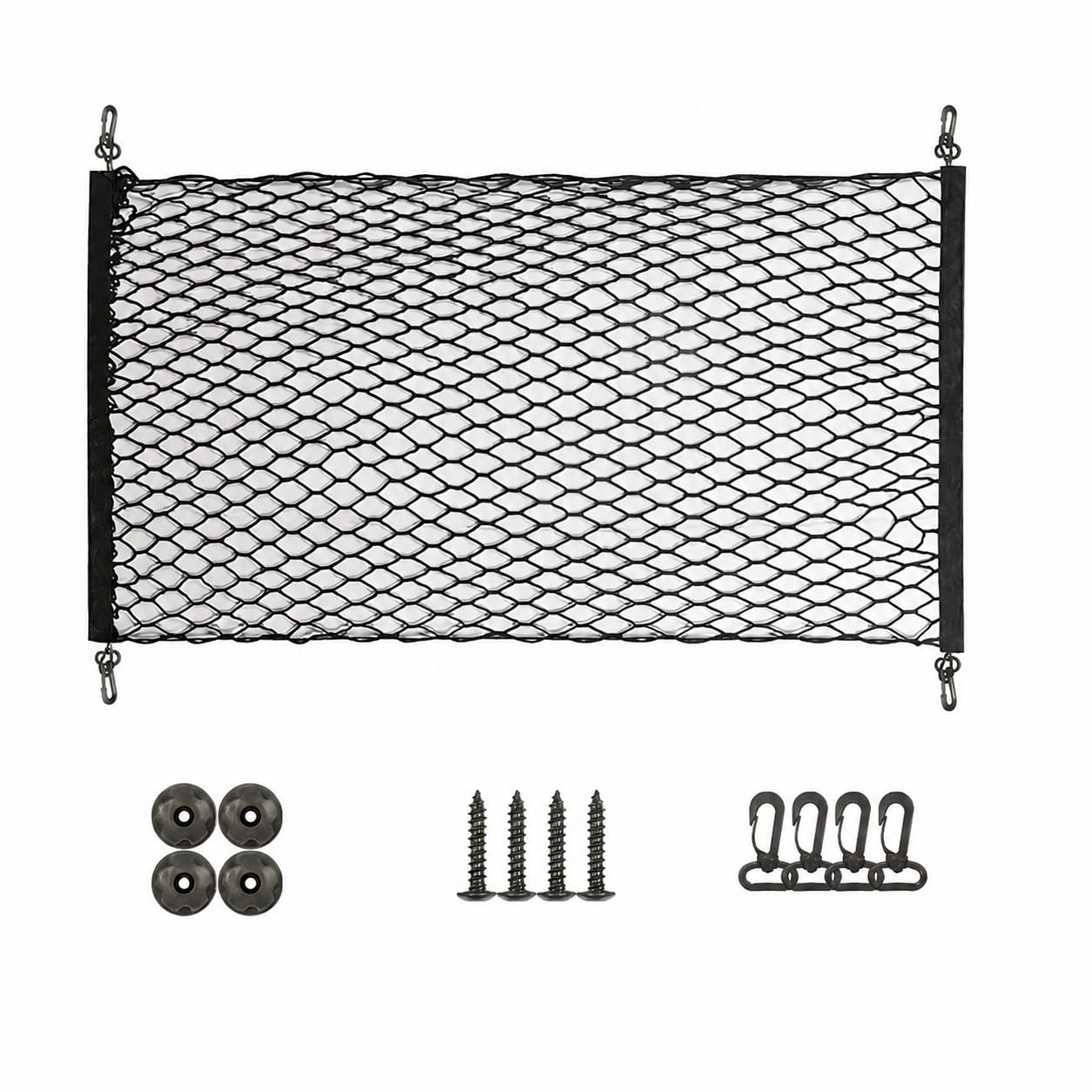 Lafefe Car Boot Net, Stretchable Cargo Net Storage with Hooks, Elastic Trunk Organiser 110×60cm, Universal Car Storage Net for SUV Van Truck Luggage Securing (Black)