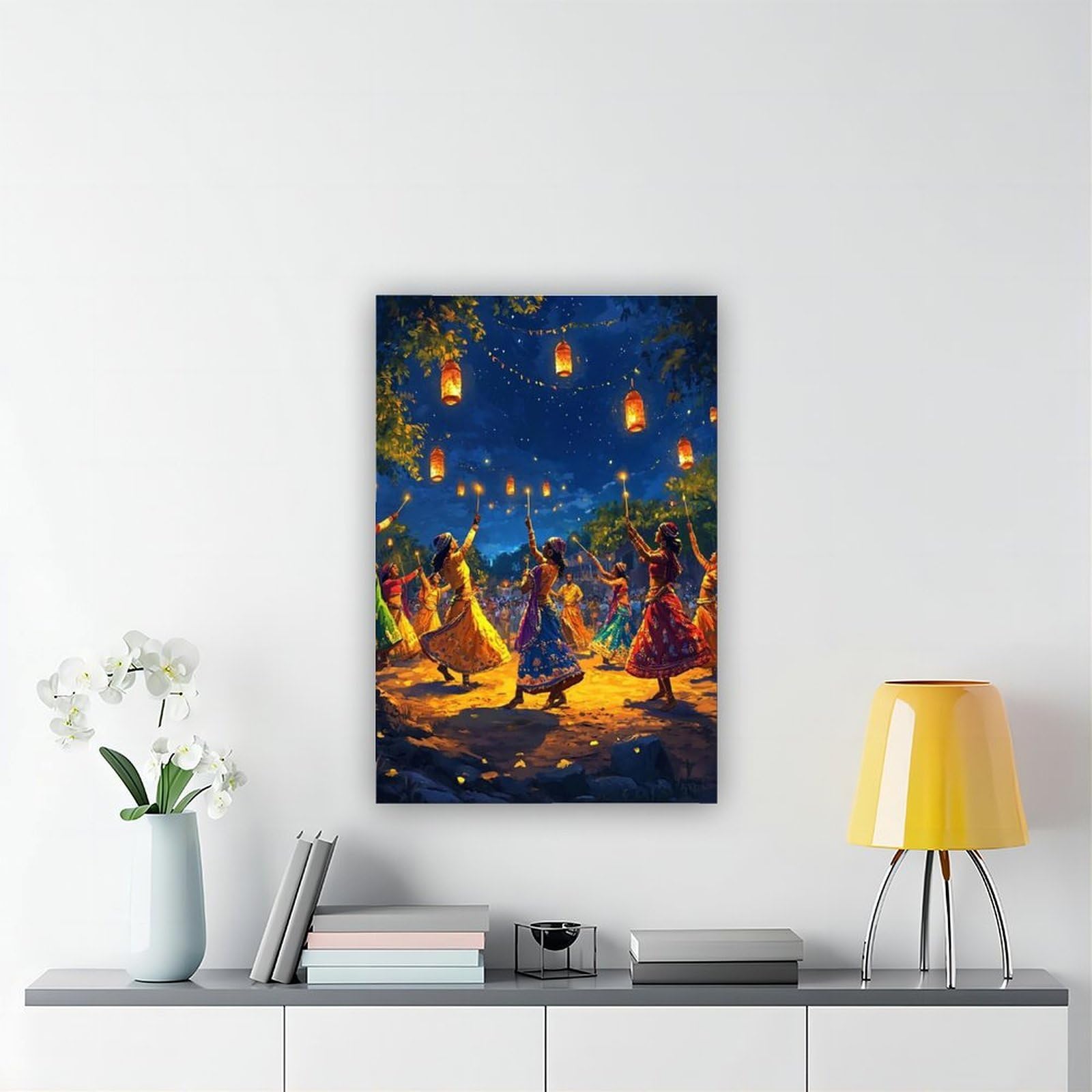 Raas Circle Dance Festival Illustrazione Poster su tela Decorazione Camera da letto Paesaggio Ufficio Camera Decor Regalo 40,6 cm L X 61 cm W