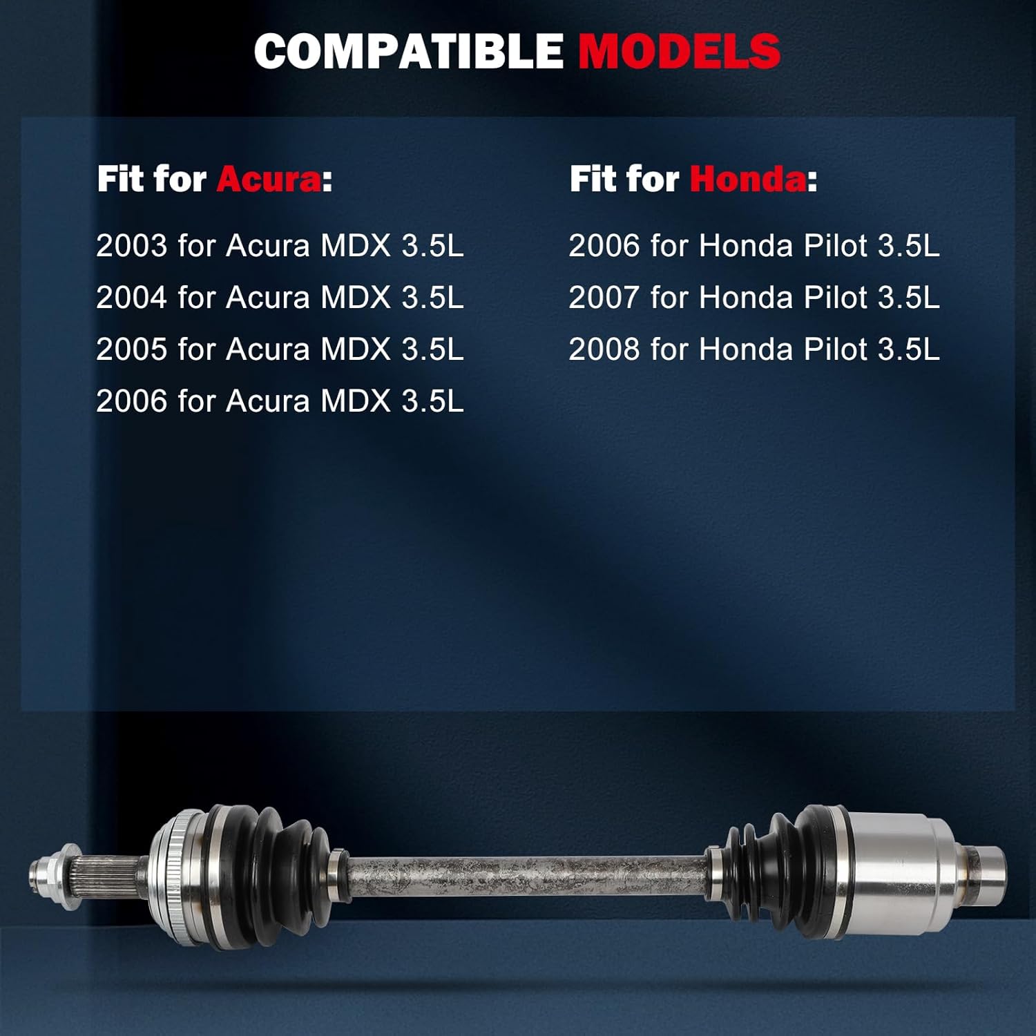 cciyu 66-4199 CV Axle Shaft Assembly Fit 2003-2006 for Acura MDX 3.5L,2006-2008 for Honda Pilot 3.5L Front Right Passenger Side AWD