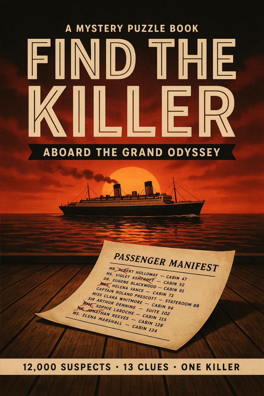 Find the Killer Aboard the Grand Odyssey: A Murder Mystery Puzzle Book for Adults | 12,000 Suspects, 13 Clues, One Killer to Unmask — A Whodunit Logic Puzzle