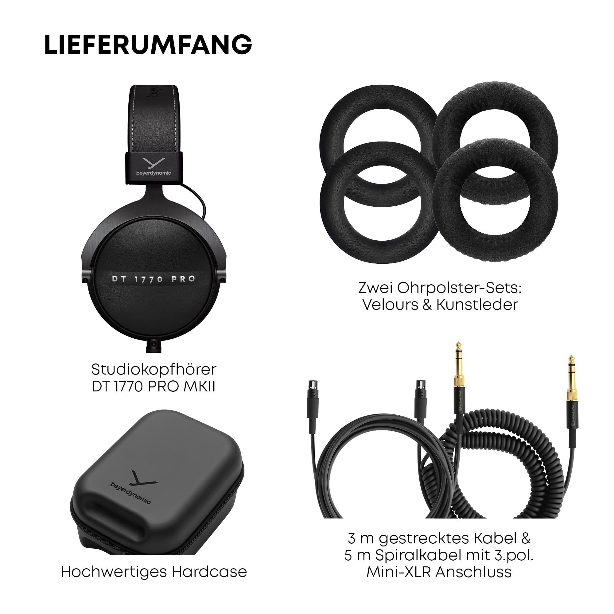 beyerdynamic DT 1770 PRO MKII Over-Ear-Studiokopfhörer in schwarz. Geschlossene Bauweise, steckbares Kabel