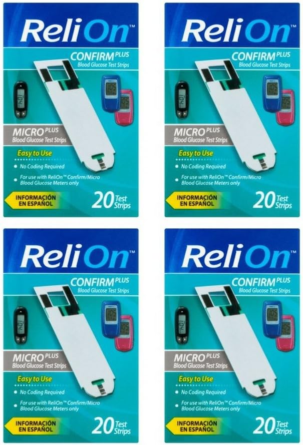 ReliOn Confirm/Micro Plus Blood Glucose Test Strips, 20 Ct (4 Pack)