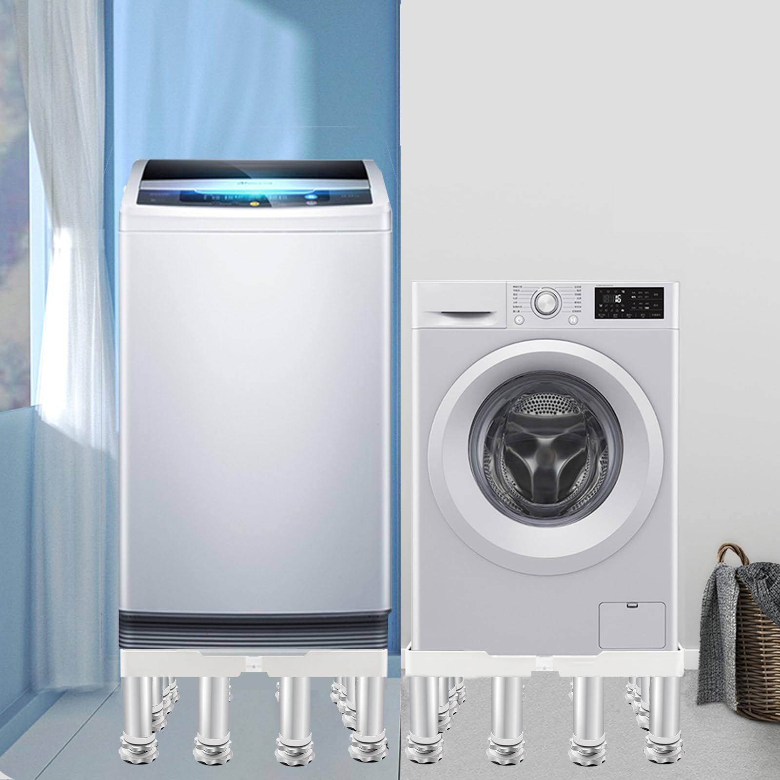 Waschmaschinen Untergestell Sockel für kühlschrank mit 12 Schwerlastfüßen Universal Verstellbare Trockner Sockel für Kühlschrank Waschmaschine Gefrierschrank Spülmaschine (White,Höhe:5.5-6.6in)